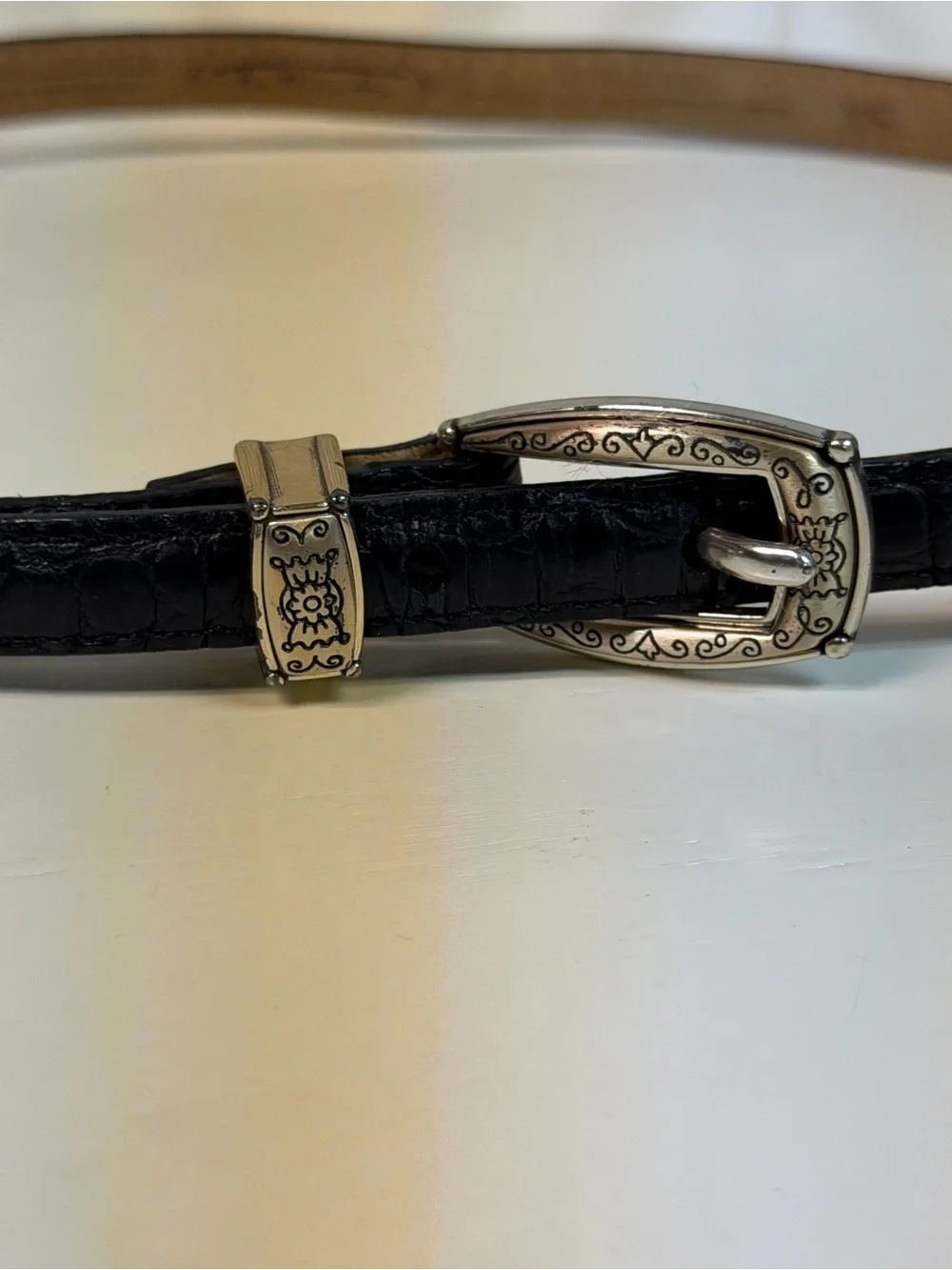 Talbots Black & Silver Genuine Leather Belt Size XS